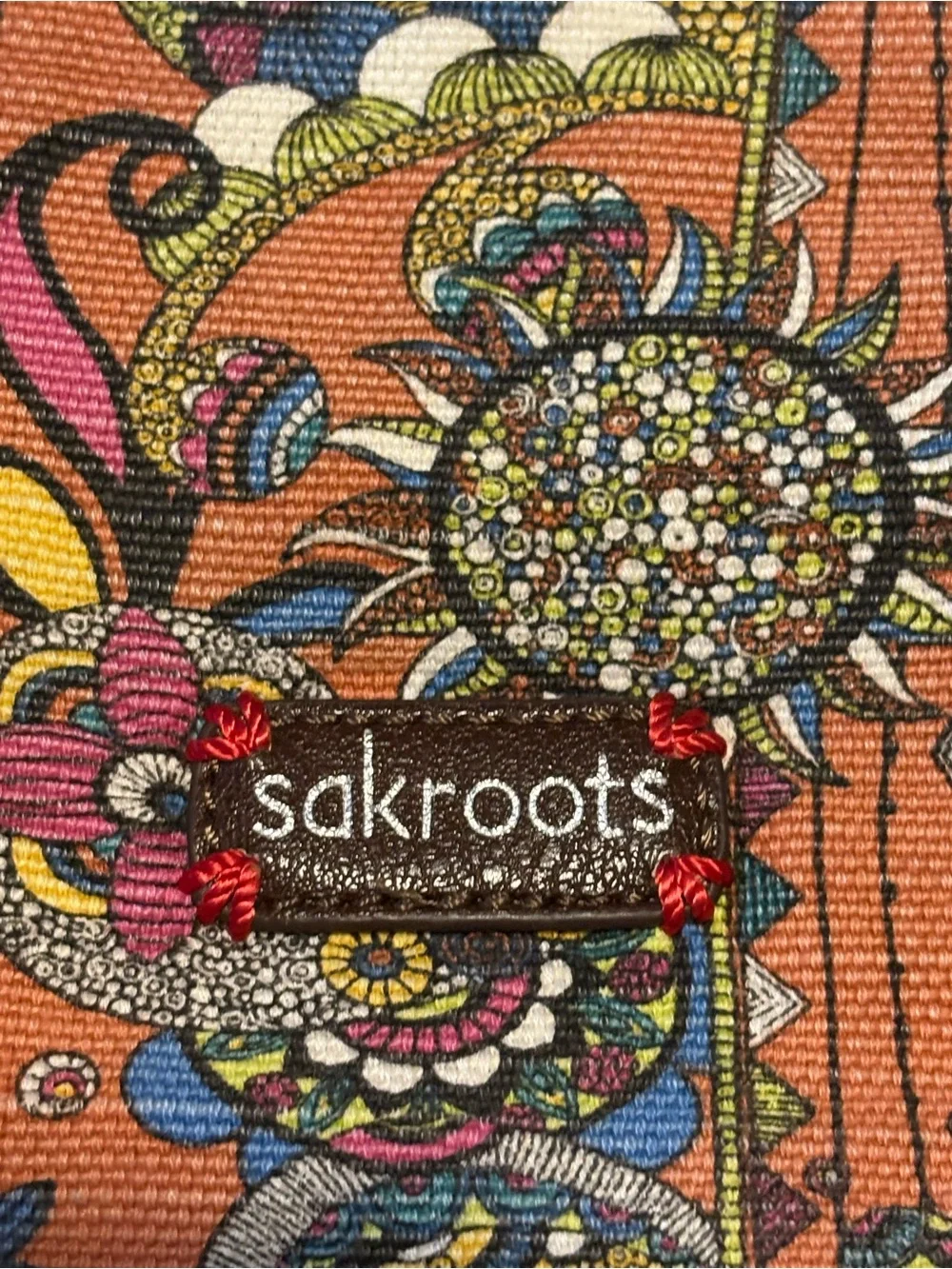 Sakroots Orange Floral & Bird Crossbody Tote